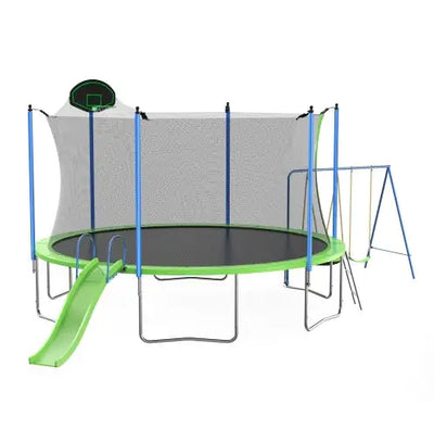 12FT Trampoline With Slide And Swings, ASTM Approved Large Recreational Trampoline With Basketball Hoop And Ladder,Outdoor Backyard Trampoline With Net, Capacity For Kids And Adults