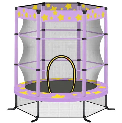 55 Inch Kids Trampoline With Safety Enclosure Net, 4.5FT Outdoor Indoor Trampoline For Kids Purple