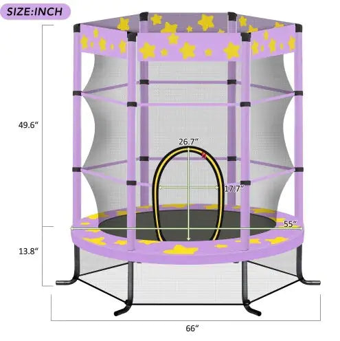 55 Inch Kids Trampoline With Safety Enclosure Net, 4.5FT Outdoor Indoor Trampoline For Kids Purple