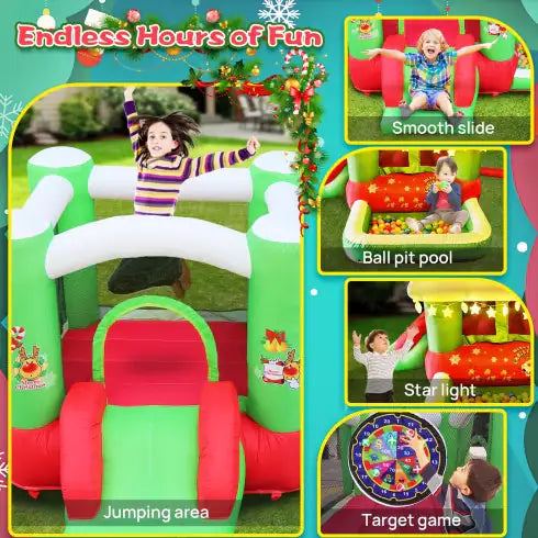 Christmas Jump  N Slide Inflatable Bouncer For Kids Complete Setup With Blower - 80 X 91 Play Area - 55 Tall