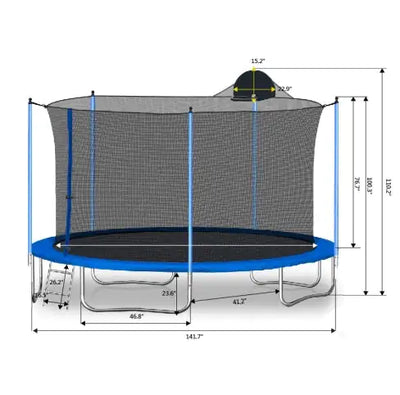 12FT Trampoline For Adults   Kids With Basketball Hoop, Outdoor Trampolines W Ladder And Safety Enclosure Net For Kids And Adults