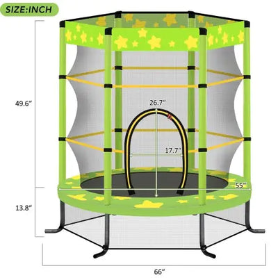 55 Inch Kids Trampoline With Safety Enclosure Net, 4.5FT Outdoor Indoor Trampoline For Kids Purple