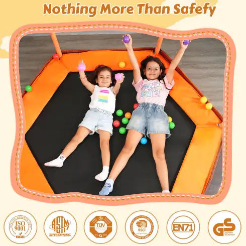 6FT Toddlers Trampoline With Safety Enclosure Net And Ocean Balls, Fully Protected Indoor Trampoline And Ball Pit Balls For Kids, Easy Assembly Lotus Shape For Spaciousness