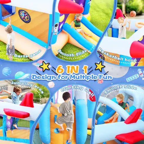 6 In 1 Outdoor Indoor Inflatable Bouncer For Kids Target Ball Basketball Slide With Blower  WL