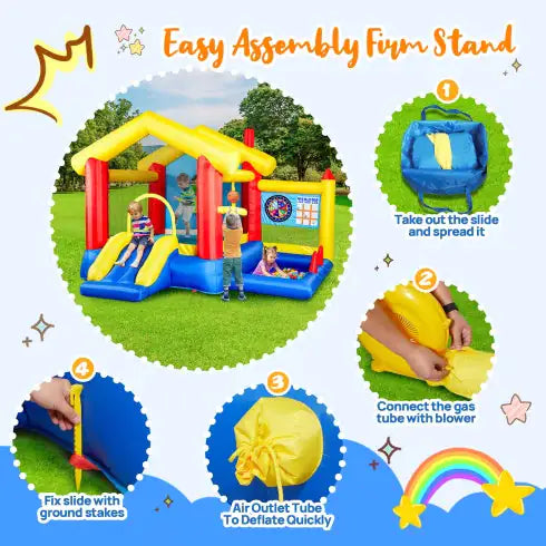 8 In 1 Inflatable Bounce House With Blower Basketball Hoop Ocean Balls Ring-toss Game Target And Sticky Ball Game For Kids