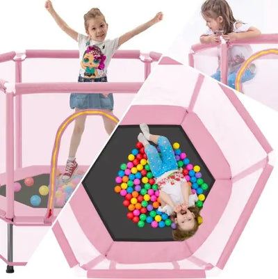 55'' Toddlers Trampoline With Safety Enclosure Net And Balls, Indoor Outdoor Mini Trampoline For Kids