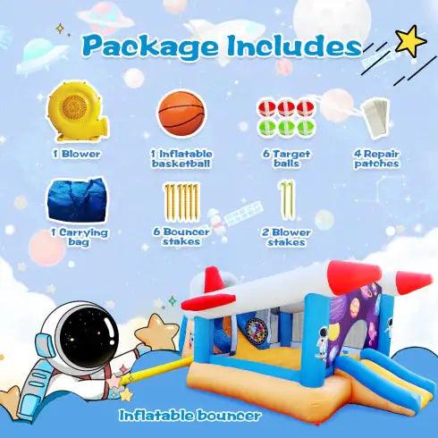 6 in 1 Outdoor Indoor Inflatable Bouncer for Kids – Target, Basketball, Slide with Blower
