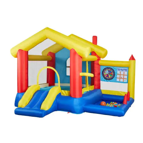 8 In 1 Inflatable Bounce House With Blower Basketball Hoop Ocean Balls Ring-toss Game Target And Sticky Ball Game For Kids