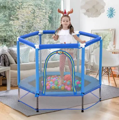 55'' Toddlers Trampoline With Safety Enclosure Net And Balls, Indoor Outdoor Mini Trampoline For Kids