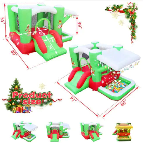 Christmas Jump  N Slide Inflatable Bouncer For Kids Complete Setup With Blower - 80 X 91 Play Area - 55 Tall