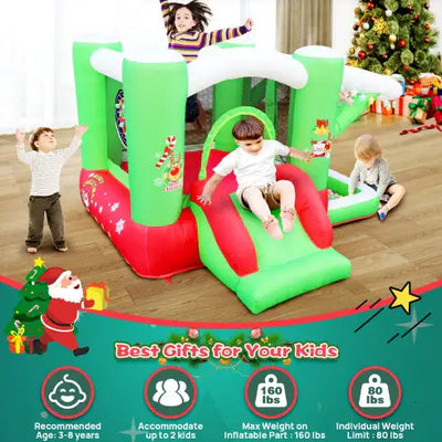 Christmas Jump  N Slide Inflatable Bouncer For Kids Complete Setup With Blower - 80 X 91 Play Area - 55 Tall