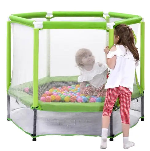 55'' Toddlers Trampoline With Safety Enclosure Net And Balls, Indoor Outdoor Mini Trampoline For Kids