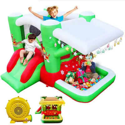 Christmas Jump  N Slide Inflatable Bouncer For Kids Complete Setup With Blower - 80 X 91 Play Area - 55 Tall