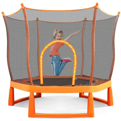 6FT Toddlers Trampoline With Safety Enclosure Net And Ocean Balls, Fully Protected Indoor Trampoline And Ball Pit Balls For Kids, Easy Assembly Lotus Shape For Spaciousness