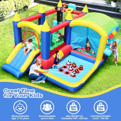 7 In 1 Inflatable Bounce House, Bouncy House With Ball Pit For Kids Indoor Outdoor Party Family Fun, Obstacles, Toddler Bouncy Castle With Ball Pit For Birthday Party Gifts