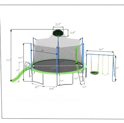 12FT Trampoline With Slide And Swings, ASTM Approved Large Recreational Trampoline With Basketball Hoop And Ladder,Outdoor Backyard Trampoline With Net, Capacity For Kids And Adults